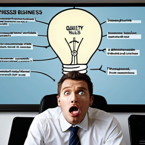Home 25 **Prompt:** A modern business professional looking frustrated at a screen displaying jumbled Business English terms, grammar rules, and 'false friends' causing confusion. In a transformative moment, a clear lightbulb illuminates above their head, symbolizing a sudden understanding and breakthrough. The scene conveys a shift from struggle to clarity in a sleek office or study environment.