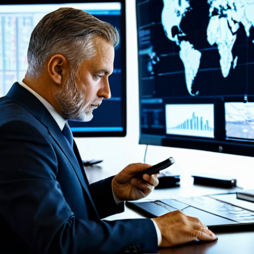 Home 9 A professional male business executive, fully clothed in a modest, dark business suit, intently reviewing complex shipping manifests and digital supply chain data on multiple screens in a state-of-the-art global logistics control center. His well-formed hands are resting on a desk where a tablet displays an unusual, specific international customs regulation. The background shows blurred maps and real-time cargo tracking displays, emphasizing the intricate nature of global trade. The lighting is bright and professional, highlighting his focused expression as he tackles an unforeseen challenge. high-resolution, perfect anatomy, correct proportions, natural pose, proper finger count, natural body proportions, safe for work, appropriate content, professional, family-friendly.
