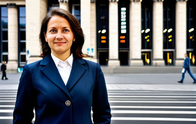 **

A confident businesswoman in a stylish, modest business suit, standing in front of the Frankfurt Stock Exchange, fully clothed, appropriate attire, safe for work, perfect anatomy, natural proportions, professional photography, showcasing Germany's financial hub, family-friendly. The image should evoke a sense of professionalism and global commerce.

**