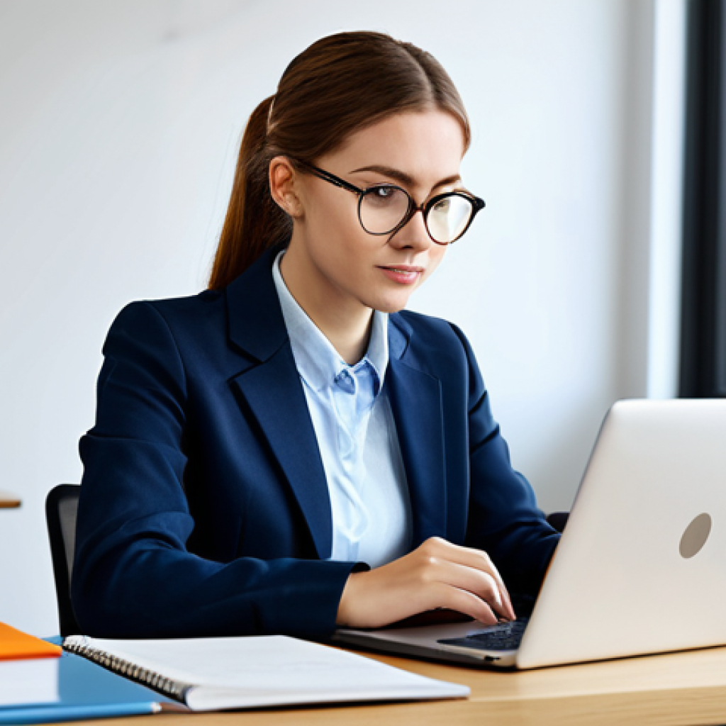 Focused Learning Environment**

"A young professional woman studying Trade English in a bright, modern co-working space, fully clothed in business casual attire, surrounded by textbooks and a laptop displaying an online language learning platform.  Emphasis on concentration and a positive learning attitude.  Safe for work, appropriate content, professional, educational setting, perfect anatomy, well-formed hands, natural pose, high resolution."

**