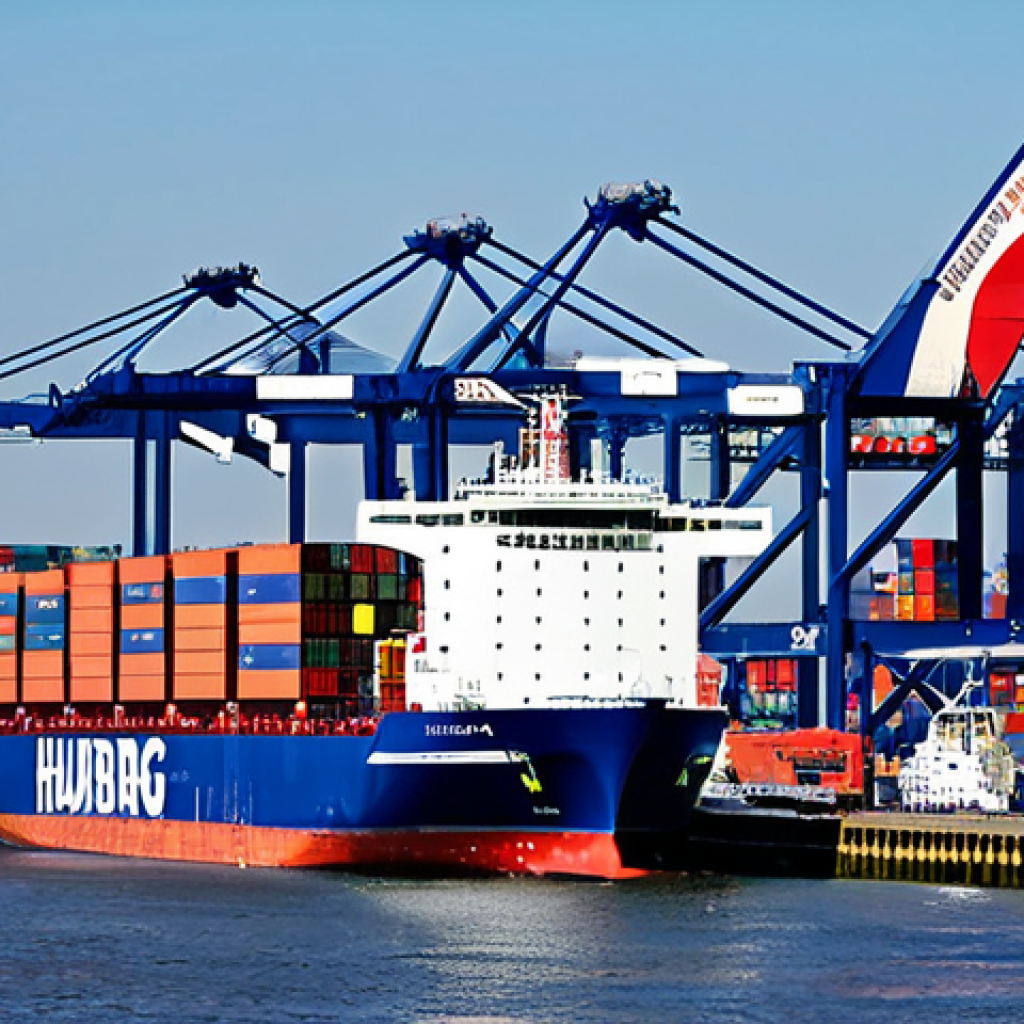 무역영어를 통한 전문 지식 개발 - Modern Logistics Hub in Hamburg**

"A bustling scene at the Port of Hamburg, Germany. Focus on moder...