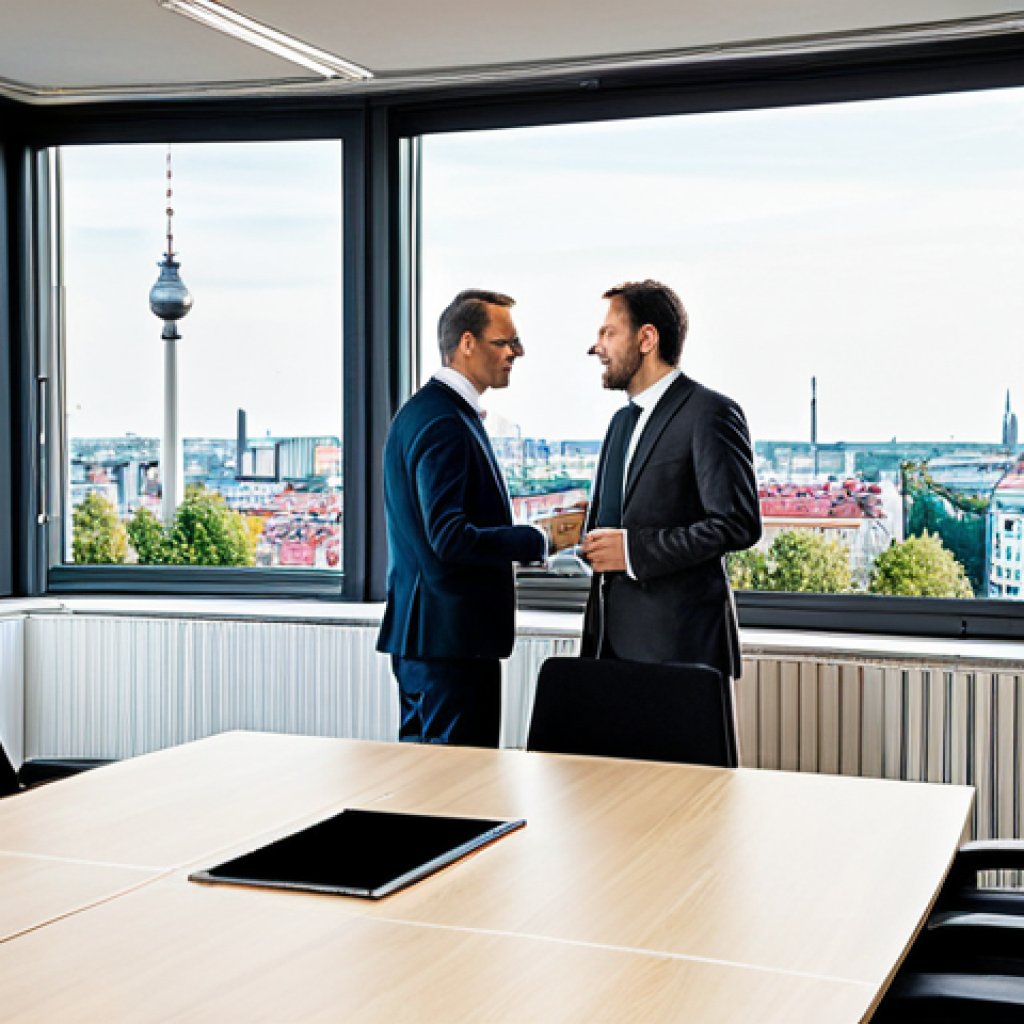 무역영어 독학을 위한 필수 자료 - Business Meeting in Berlin**

"A professional team meeting in a modern Berlin office with views of t...