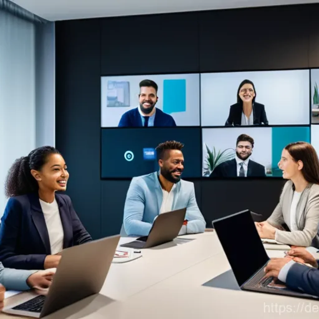 무역영어 학습법과 직무 연결성 분석 - **Prompt 1: Global Virtual Team Meeting**
    A diverse group of young, professionally dressed adult...