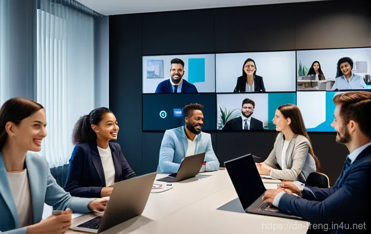 무역영어 학습법과 직무 연결성 분석 - **Prompt 1: Global Virtual Team Meeting**
    A diverse group of young, professionally dressed adult...