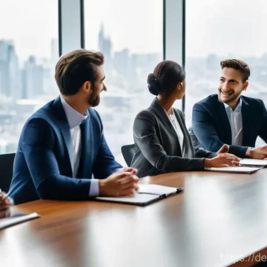 무역영어를 활용한 해외 바이어 상담 - **Prompt:** A group of diverse business professionals, male and female, from various cultural backgr...