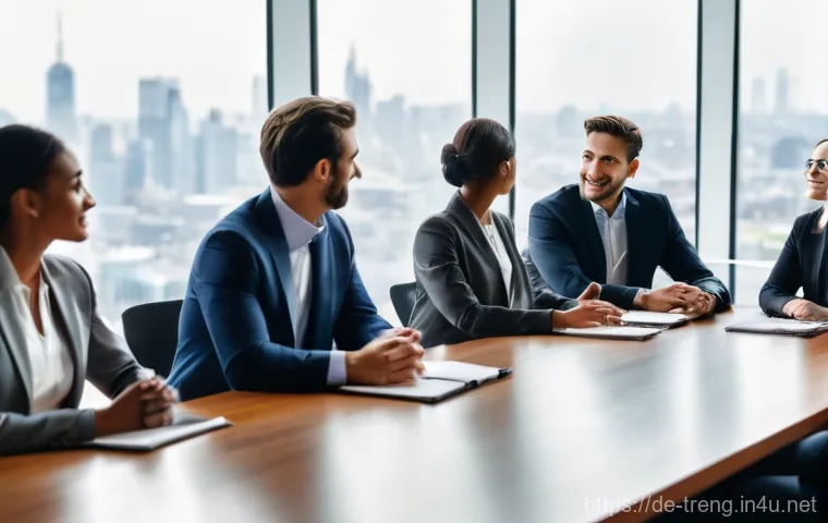 무역영어를 활용한 해외 바이어 상담 - **Prompt:** A group of diverse business professionals, male and female, from various cultural backgr...