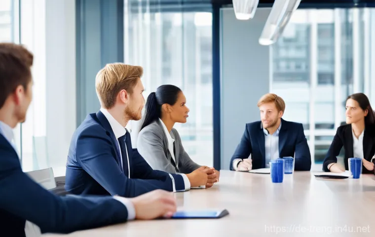 무역영어 학습에서 발생한 주요 도전과 해결 방법 - The "School English" Trap in a Modern Business Meeting**
A detailed, realistic image of a diverse gr...
