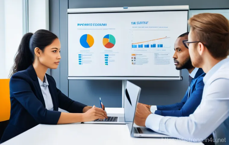 무역영어 시험 대비 주요 학습 전략과 활용 사례 - A group of diverse business professionals, male and female, from various international backgrounds (...