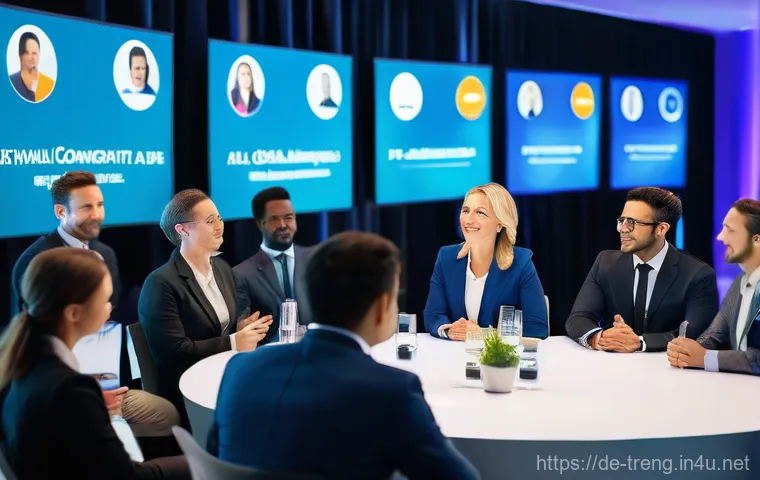 무역영어 시험 대비 주요 학습 전략과 활용 사례 - Three focused business professionals, two women and one man in their 30s, are deeply engrossed in a ...