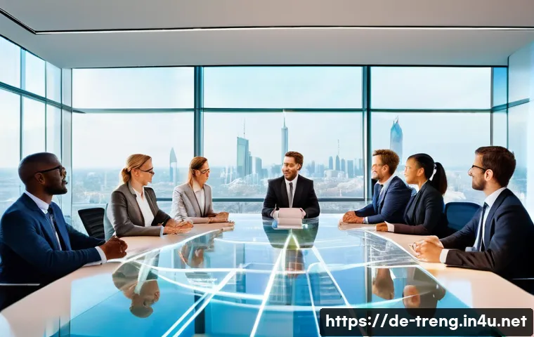 무역영어 학습법의 개선과 직무 활용 사례 분석 - **Prompt:** A diverse group of business professionals from various backgrounds, including a confiden...