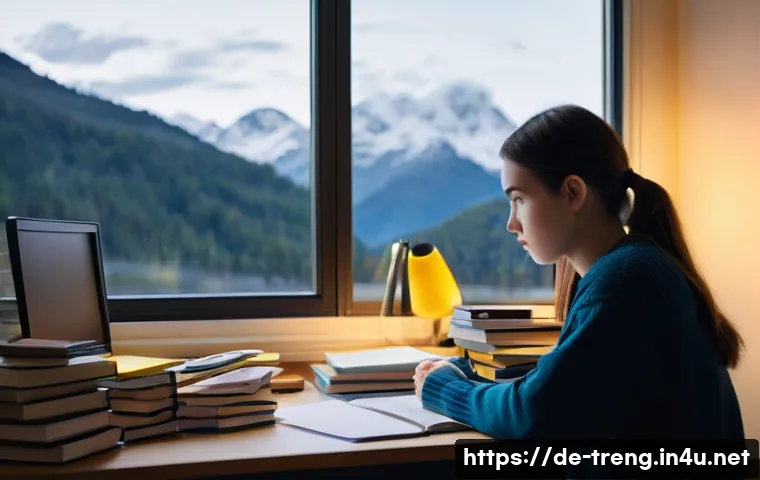 무역영어 시험에서 학습 동기를 유지하는 법 - **Prompt 1: The Determined Student Facing a Mountain of Studies**
    *   **Description:** A young a...