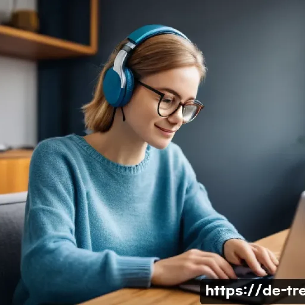 무역영어 시험 대비 온라인 강좌 - **Prompt 1: Flexible Learning Environment**
    An image showing a young adult, possibly a German pr...