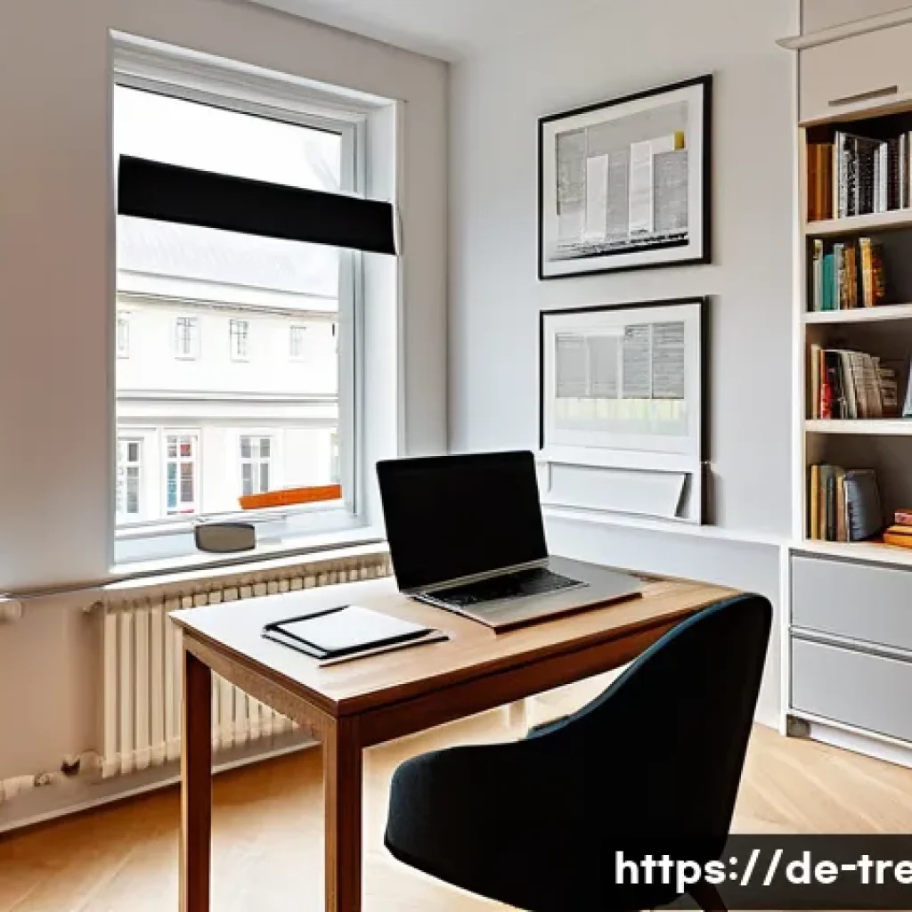 무역영어 시험 고득점 전략 - A modern study setting in a bright, cozy home office tailored for a German-speaking professional pre...