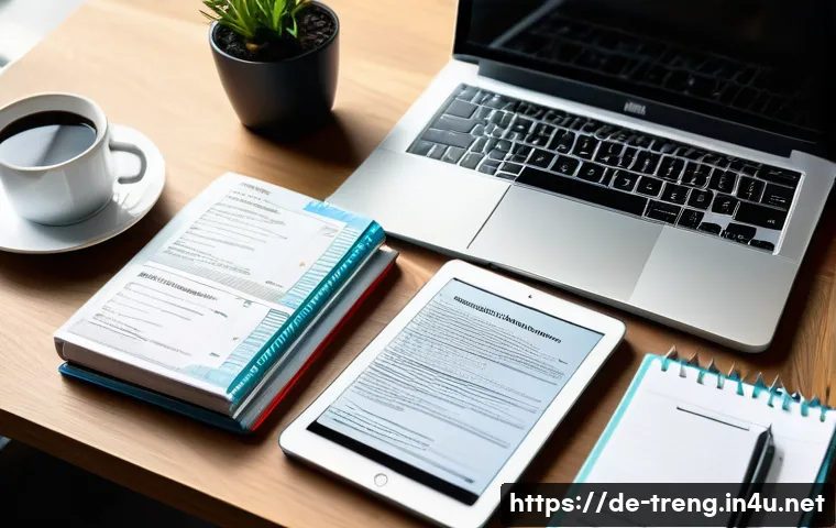 무역영어 필기시험 대비 자료 활용 사례 - A modern study desk scene featuring a young adult German student preparing for a business English ex...