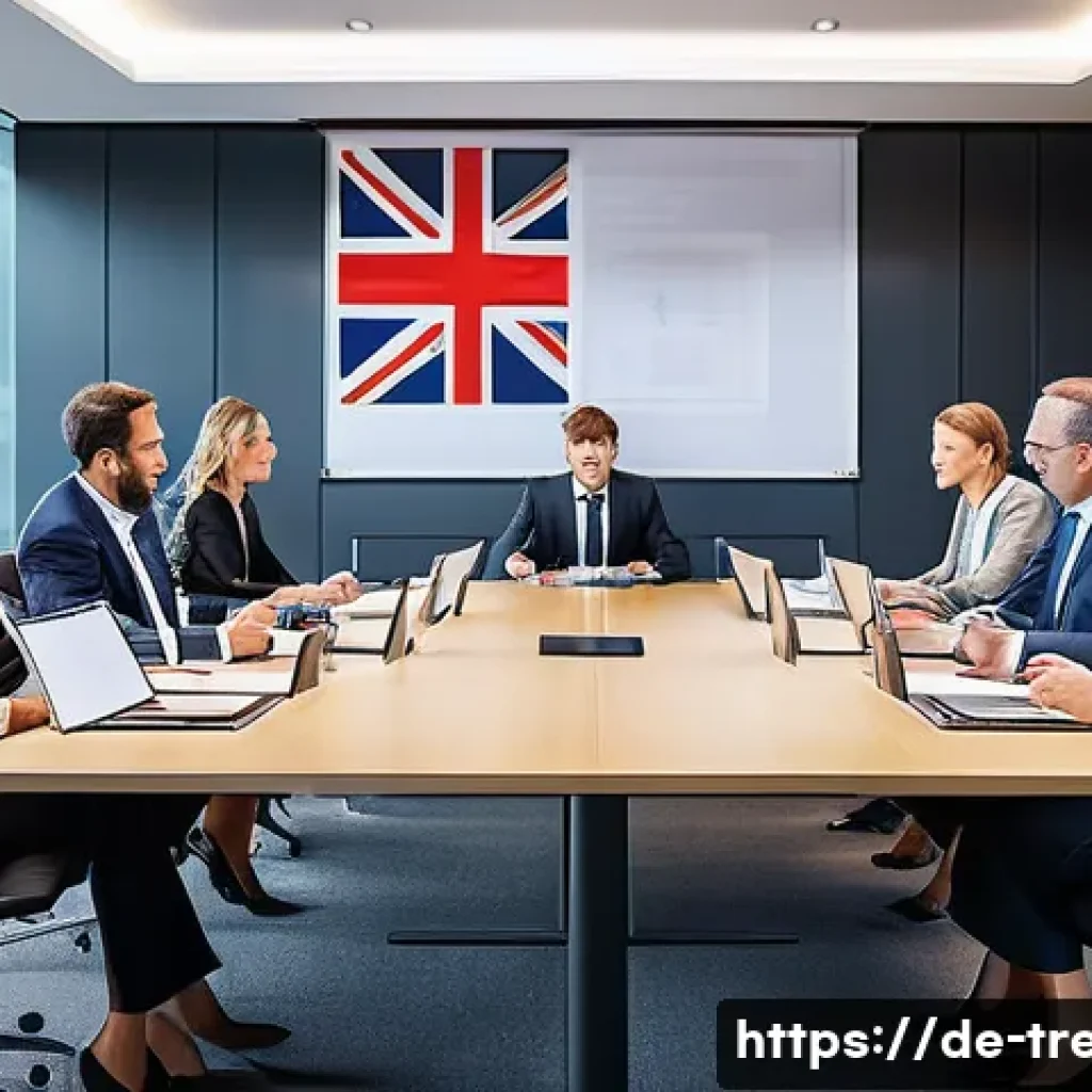 무역영어 자격증의 국제 무역에서의 활용 - A professional international business meeting scene in a modern conference room in London, featuring...