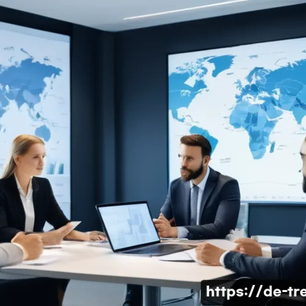 무역영어 자격증과 글로벌 마케팅 - A professional international business meeting scene set in a modern office in Germany, showing diver...