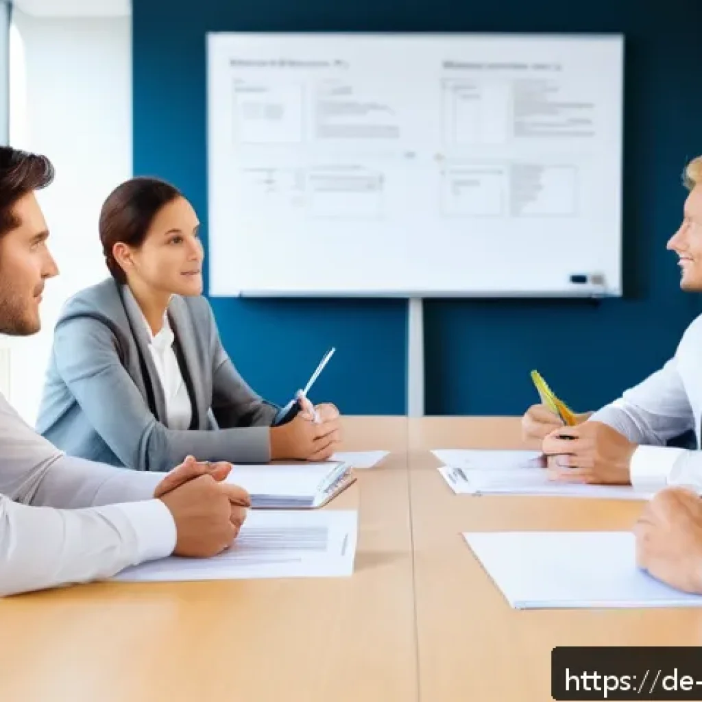 무역영어 필기시험의 필수 학습 영역 - A professional international business meeting scene in a modern office, showing diverse German and E...