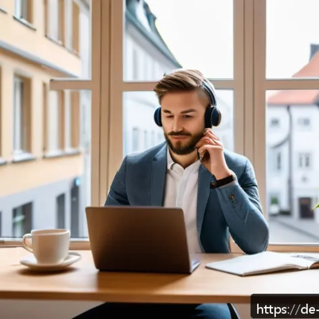 무역영어 학습에서 중요한 동기 유발 방법 - A modern home office scene in Germany during morning hours, featuring a young professional casually ...