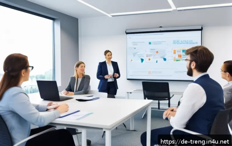 무역영어 학습에서 필요한 자료와 활용법 - A professional business English classroom setting in a modern office environment: a diverse group of...