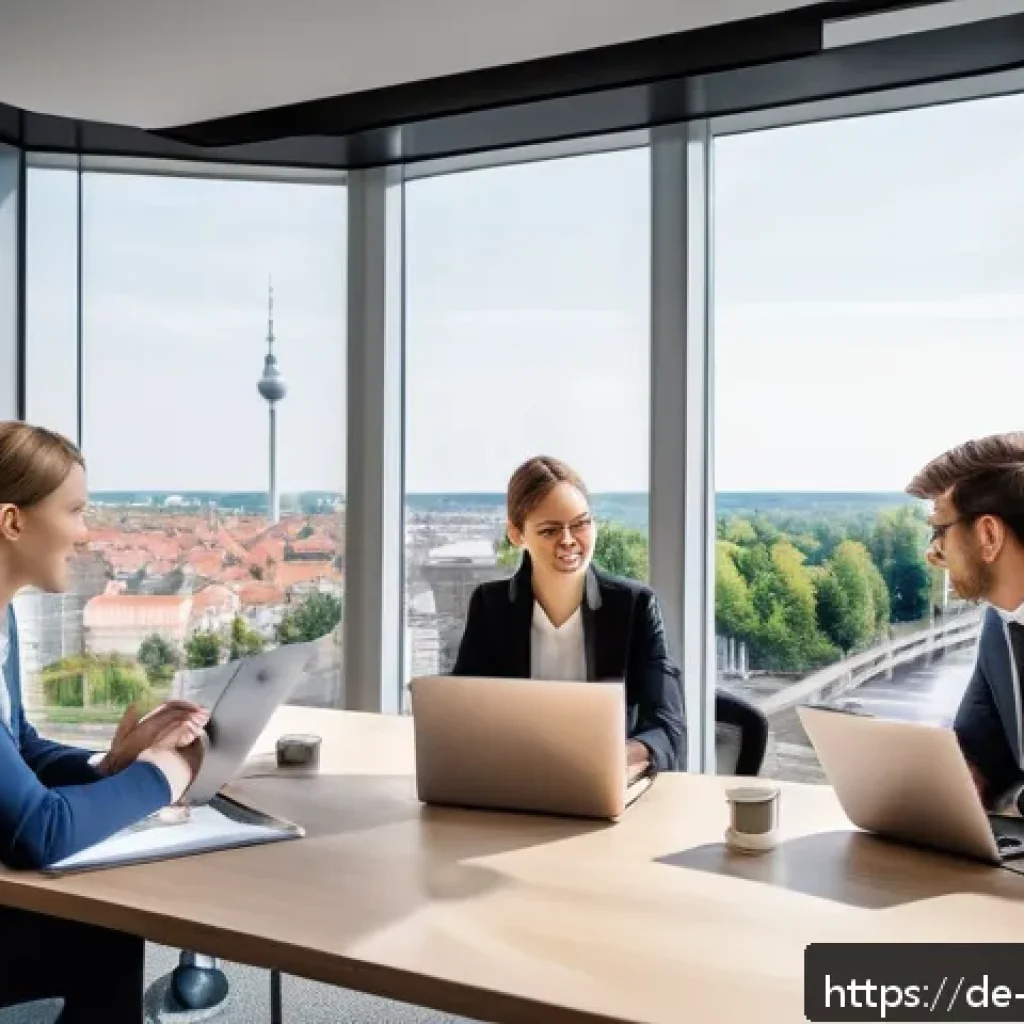 무역영어 시험 준비와 자격증의 장기적 효과 - A modern office scene in Germany showing a diverse group of young professionals engaged in a role-pl...
